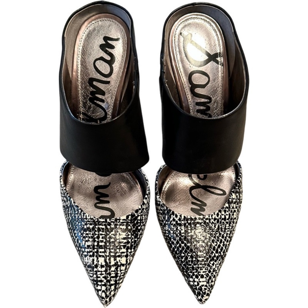 Sam Edelman Black and White Monroe Pointed Toe Stiletto Mules - Picture 9 of 12